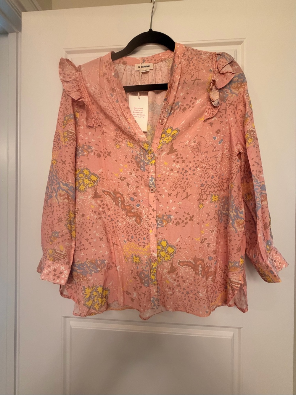 Zadig & Voltaire Pink Floral Ruffle-Detail Blouse